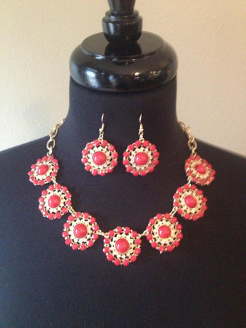 Coral Round Necklace & Earrings