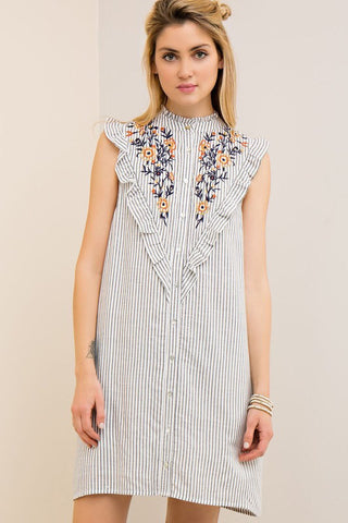 Charcoal Embroidery Dress w/pockets