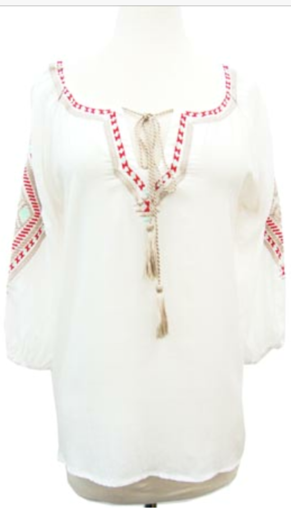 Embroidered Top Ivory/Khaki