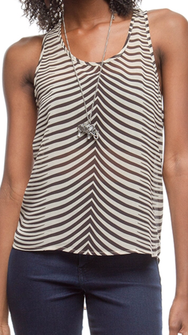 Sleeveless Print Top Cinched at  the Back