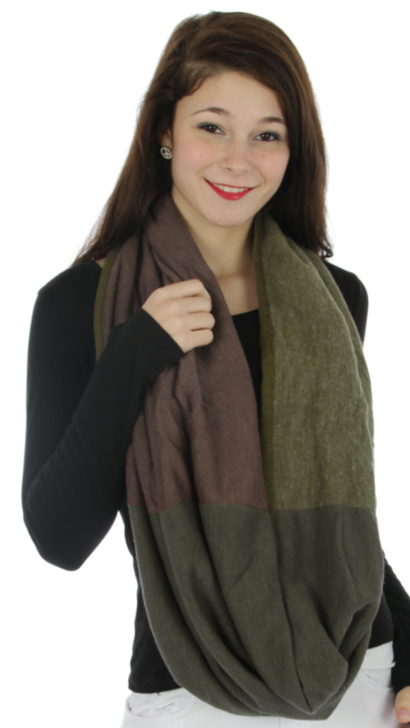 Knit Color Blocked Scarf Infinity Purple/Olive