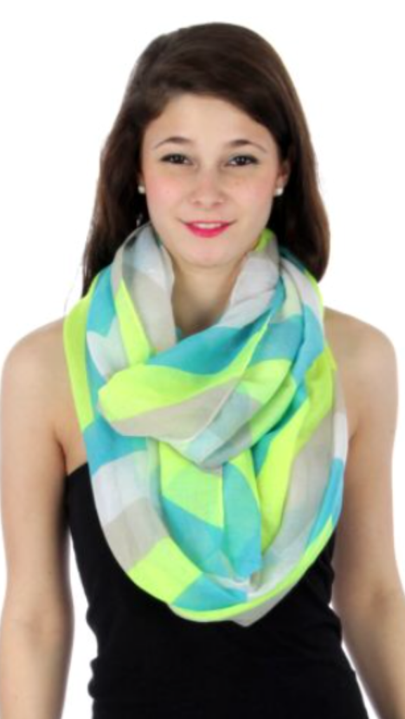 Pastel Chevron Wide Infinity Scarf Lime/Blue