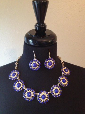 Cobalt Blue Round Necklace & Earrings