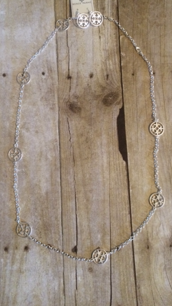 Silver Sign Long Necklace w/earrings