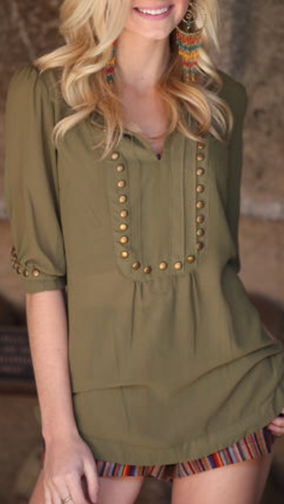 Army Green Top With Bronze Studs