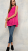 Hot Pink Solid scoop neck top featuring crochet detail at bust and hem