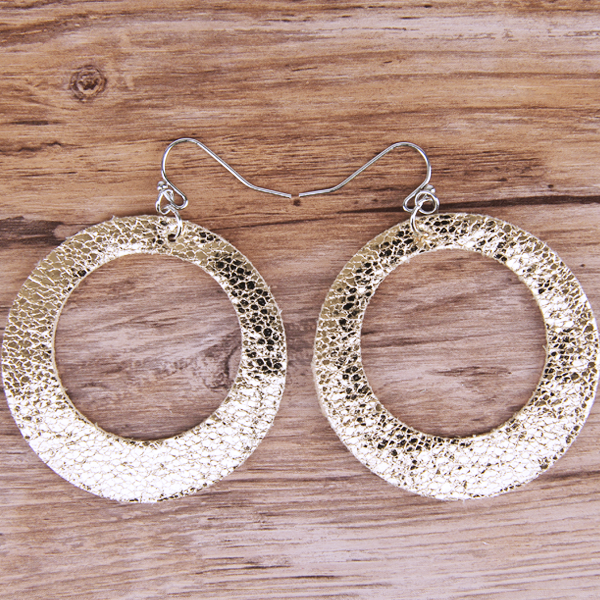 Rose Gold Circle Cutout Leather Earrings