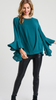 Hunter Green  Solid top with long high-low flare sleeves