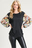 Black Solid top Floral Printed Bubble Sleeves