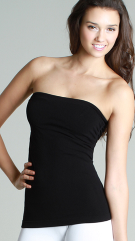 Black Strapless Smooth Tube Top W/Shirred Sides