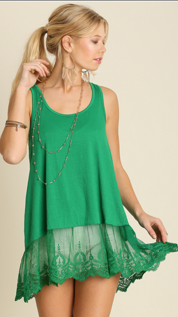 Emerald Green Sleeveless Lace Top