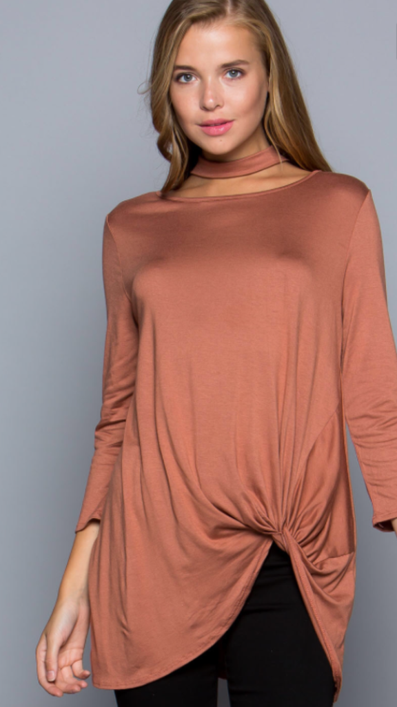 Modal Fabric Twisted Front Choker Top Brick
