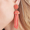 Coral Tassel Earrings Beaded