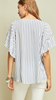 Pinstripe peasant top featuring embroidery details Blue