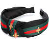 Black/Red/Green Gold Bee Embroidery and Stripe, Wide Knot Hairband