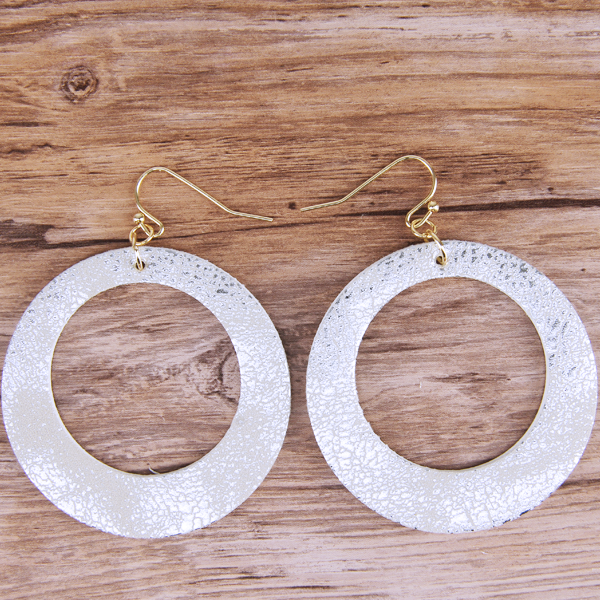 Silver Circle Cutout Leather Earrings