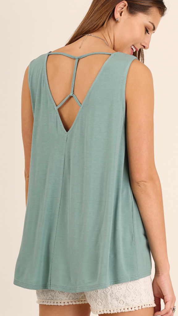 Sleeveless Top with Open Strap Detailed Back Dusty Mint