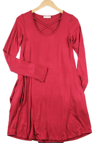 Cranberry Criss Cross Dress w/Pockets
