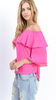 Hot Pink off the Shoulder Top w/Lace Trim
