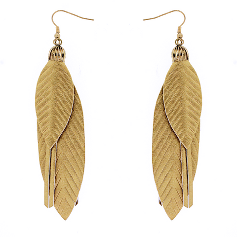 Gold Lightweight Feather Leather Earrings