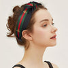 Black/Red/Green Gold Bee Embroidery and Stripe, Wide Knot Hairband