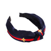 Navy/Red Gold Bee Embroidery and Stripe, Wide Knot Hairband