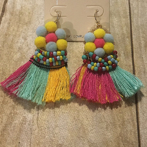 Multi Color Tassel Beaded Earrings