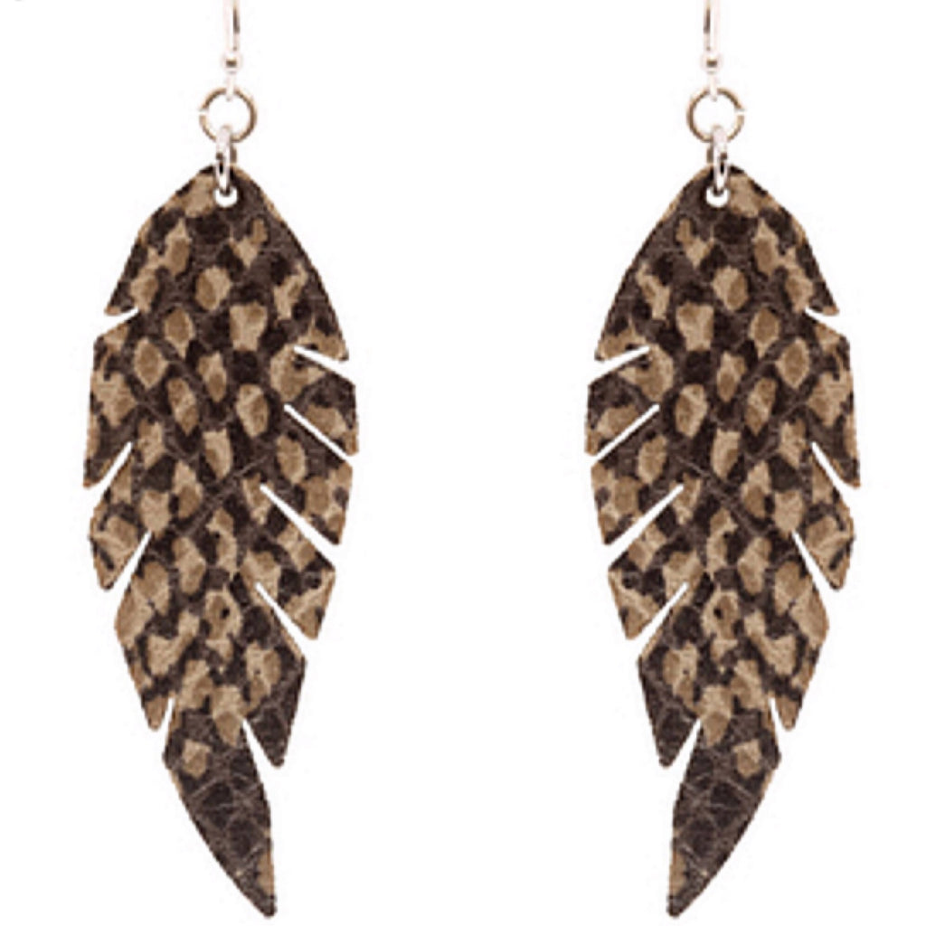 Snake Print leathered lightweight earrings Tan