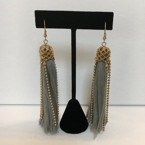 Grey Tassel w/Gold Bead Earrings