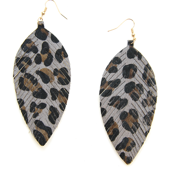 Leopard Fringe Earrings Grey