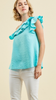 Solid crinkled one-shoulder top featuring ruffle neckline detail Aquam