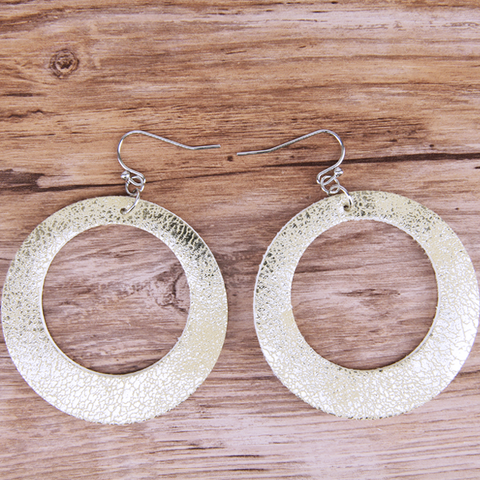 Gold Circle Cutout Leather Earrings