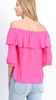 Hot Pink off the Shoulder Top w/Lace Trim