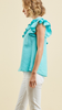 Solid crinkled one-shoulder top featuring ruffle neckline detail Aquam