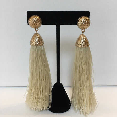 Ivory Hammered Gold Tassel Earrings