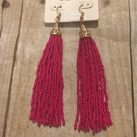 Hot Pink Tassel Earrings w/Gold Trim