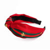 Red/Green Gold Bee Embroidery and Stripe, Wide Knot Hairband