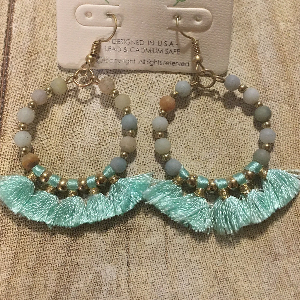 Tiffany Blue Round Tassel Earrings